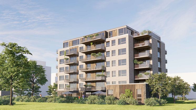 Illustration över Riksbyggens bostadsprojekt i Rydebäck