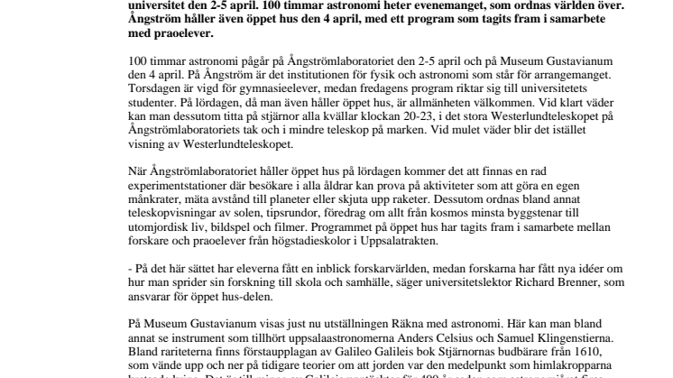 100 timmar astronomi på Ångströmlaboratoriet och Gustavianum