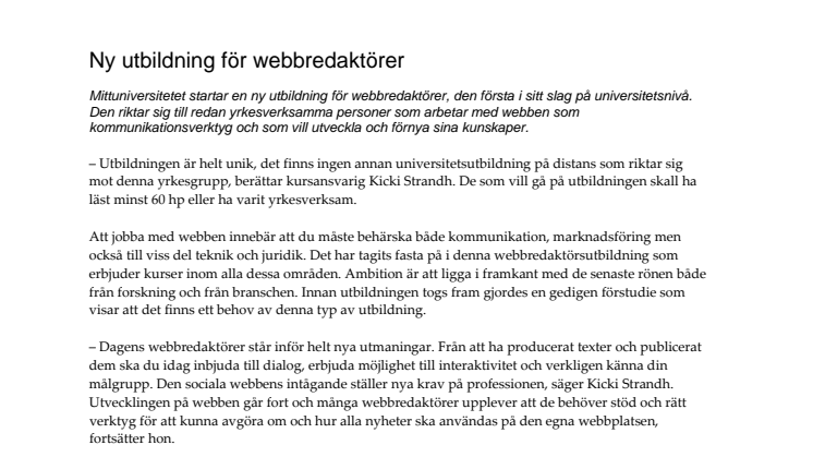 Ny utbildning för webbredaktörer