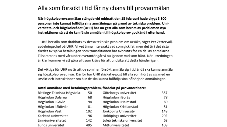 Alla som försökt i tid får ny chans till provanmälan