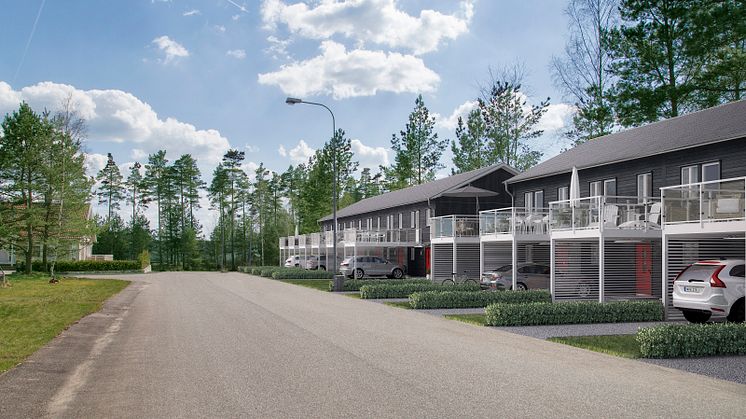 Illustration av radhusen på Västra Strand i Vaggeryd
