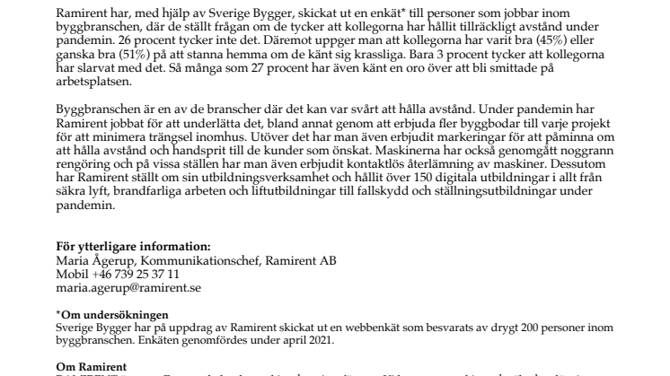 Var fjärde inom byggbranschen orolig att bli smittad på jobbet