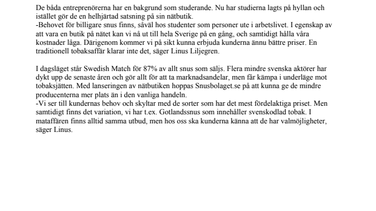 Nätbutik tar upp kampen mot dyrt snus