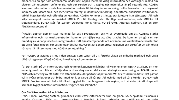 GWS’ Singaporebaserade dotterbolag signerar genombrottsavtal med ACASIA Communications Sdn Bhd