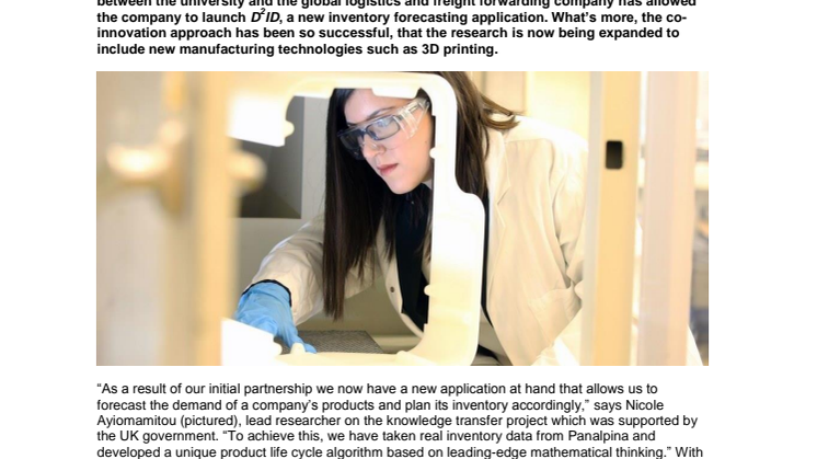 Panalpina and Cardiff Business School: successful research on lean inventories expanded to include 3D printing