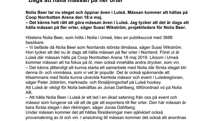 Nolia Beer till Luleå 2019: ”Dags att hålla mässan på fler orter”