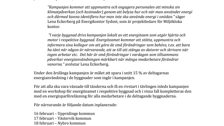 ​Småländska kommuner deltar i europeisk energisparkampanj