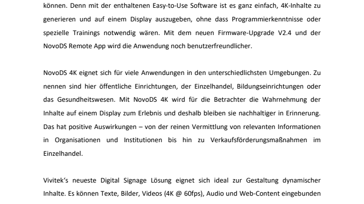 DIGITAL SIGNAGE EINFACH WIE NIE MIT DEM VIVITEK NOVODS 4K