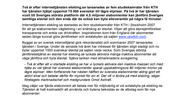 Elskling - Sveriges bästa sajt för jämförelse och byte av elavtal firar 2 år