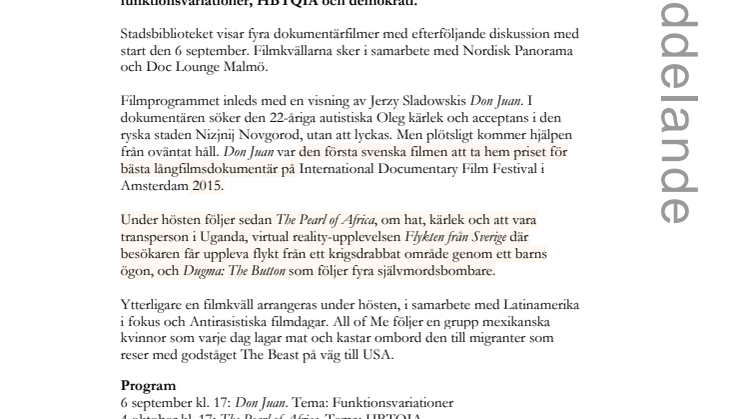 Bio är bäst på bibblan – filmkvällar hösten 2017