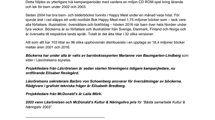 Läsrörelsen och McDonald's 2001-2016