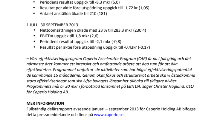CAPERIO LANSERAR EFFEKTIVITETSPROGRAM FÖR ÖKAD LÖNSAMHET
