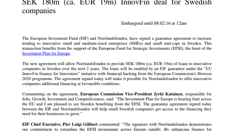 pressrelease EIF (En halv miljard till investeringar via Norrlandsfonden tack vare EIF)