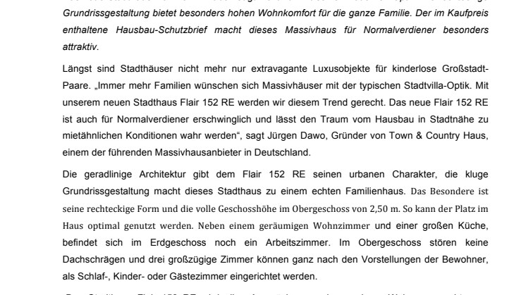 Modernes Stadthaus für Normalverdiener: Das neue Flair 152 RE von Town & Country Haus 