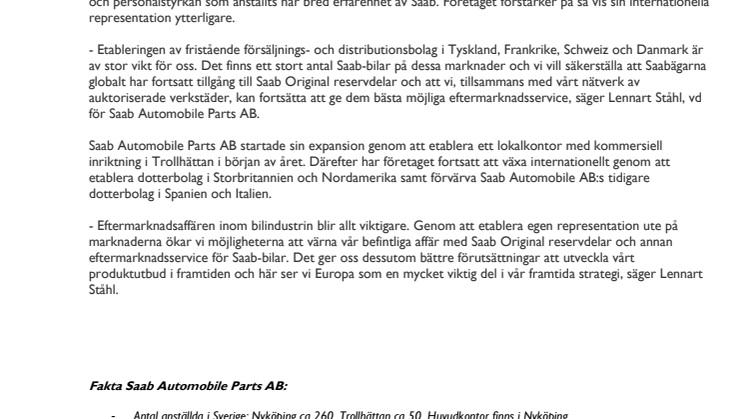 Parts AB fortsätter expandera i Europa