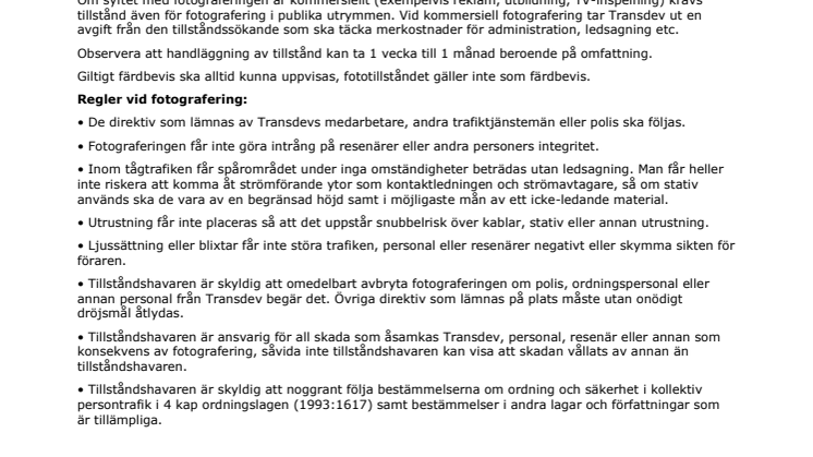 Regler och förbehåll fototillstånd
