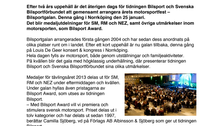 Bilsportgalan – Äntligen tillbaka 2014!