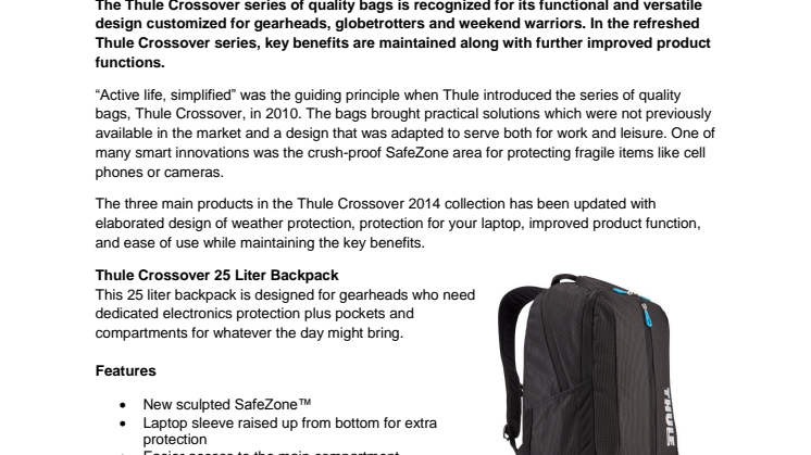 Thule Crossover updated with improved product function and ease of use for globetrotters and hikers