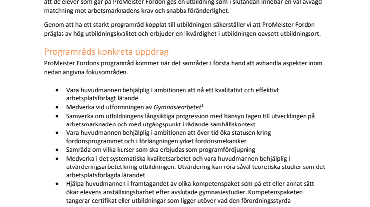 Pressinbjudan: Nya utbildningen ProMeister Fordon visas upp i montern på gymnasiemässan. Välkommen!