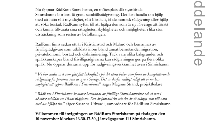 Frivilliga rådgivare ger gratis samhällsrådgivning till nyanlända i Simrishamn