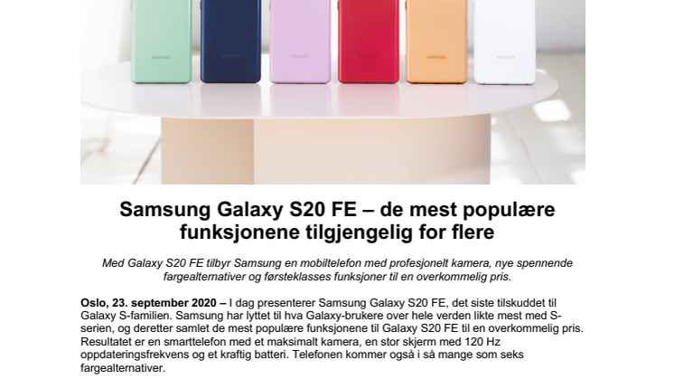 Samsung Galaxy S20 FE – de mest populære funksjonene tilgjengelig for flere