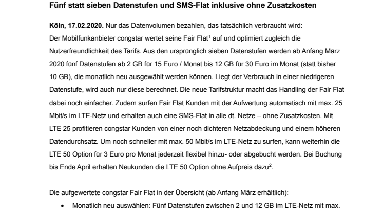 congstar Fair Flat demnächst mit mehr Daten und standardmäßig LTE 25