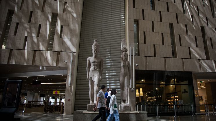 Goddio's find on display: Colossal statues from the sunken city of Thonis-Heracleion now in the Grand Egyptian Museum