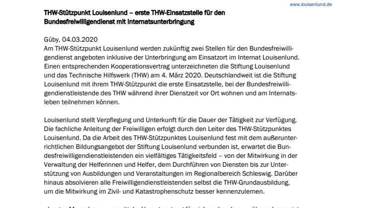 THW-Stützpunkt Louisenlund – erste THW-Einsatzstelle für den Bundesfreiwilligendienst mit Internatsunterbringung