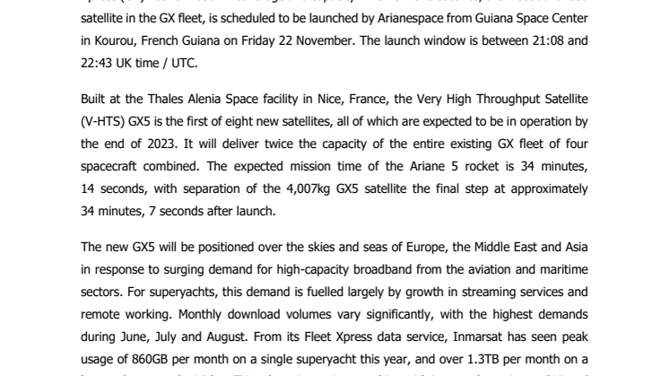 Inmarsat to Launch First of Eight New Satellites 