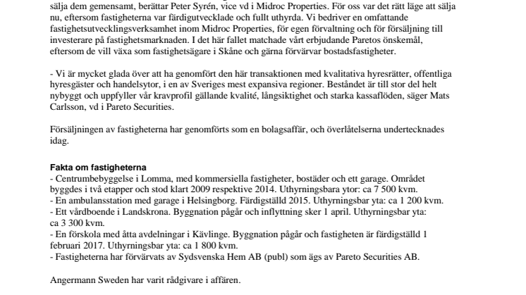 Midroc säljer samhällsfastigheter i Skåne