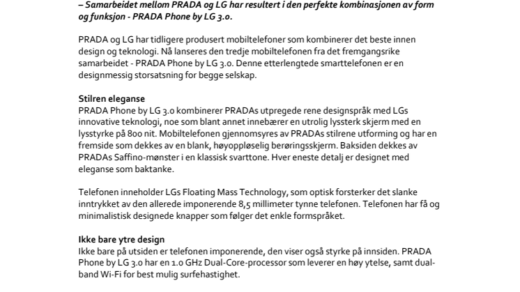 PRADA og LG skaper smarttelefon med stil