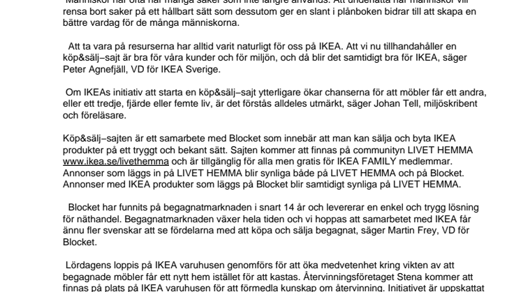 IKEA lanserar gratis köp&sälj-sajt för begagnade IKEA möbler