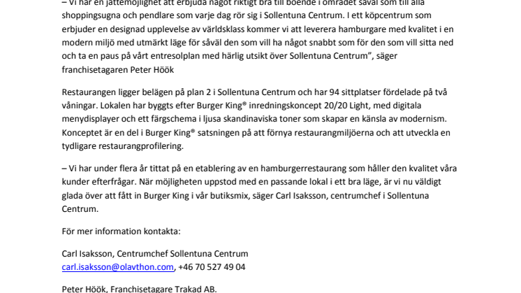 Burger King öppnar i Sollentuna Centrum