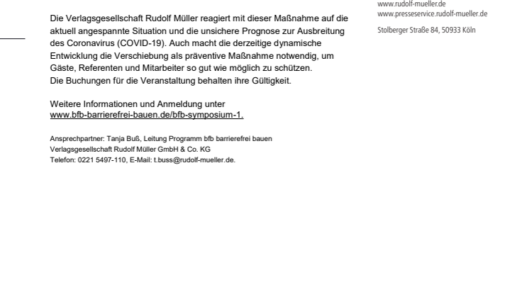 1. bfb-Symposium Brandschutz & Barrierefreiheit verschoben