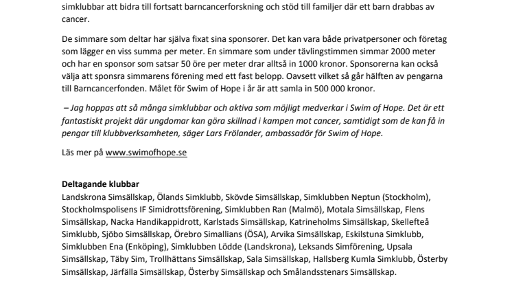 I helgen simmar Sverige mot cancer