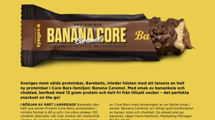 Pressmeddelande Barebells Banana Caramel Core Bar 