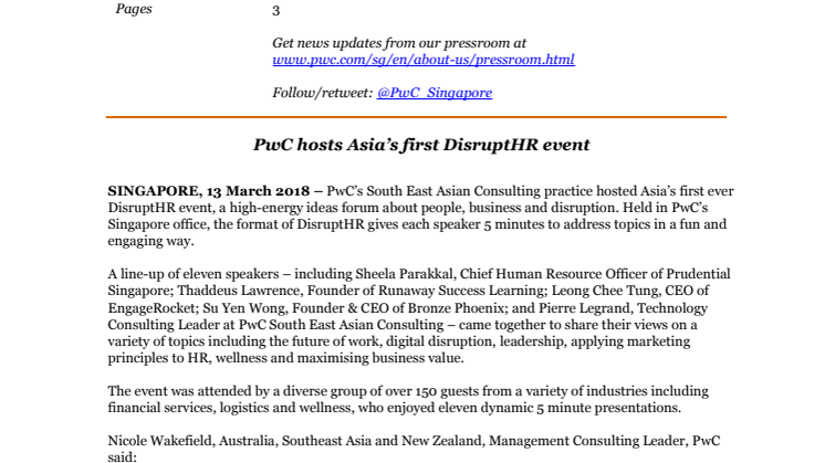 PwC hosts Asia’s first DisruptHR event