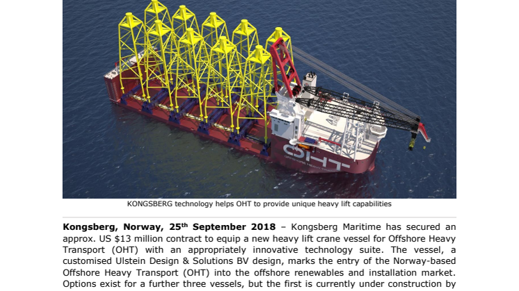 Kongsberg Maritime: KONGSBERG to supply integrated technology for innovative new heavy lift crane vessel