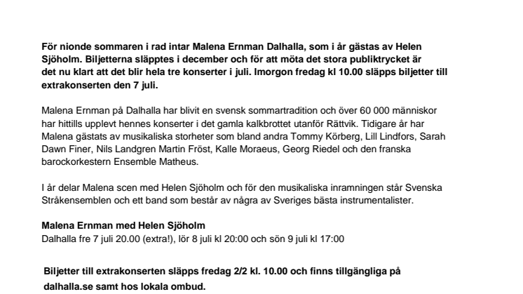 Publikrusning till Malena Ernman och Helen Sjöholm i Dalhalla – nu släpps en tredje konsert!