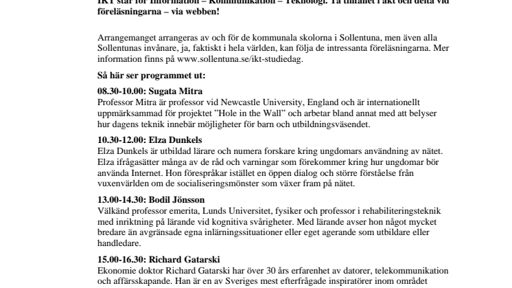 Sollentuna välkomnar till inspirerande föreläsningar om IKT i skolan!