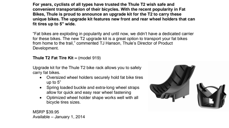 Thule Introduces a Fat Bike Upgrade Kit for their Popular Thule T2 Hitch Rack