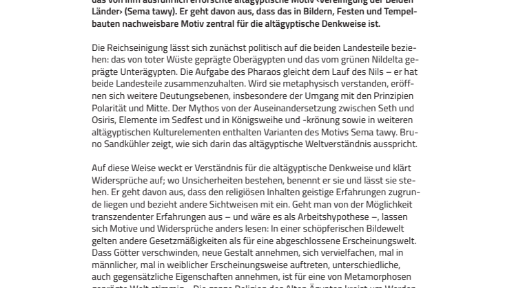 Der Atem Ägyptens. Vernissage zum Buch von Bruno Sandkühler über das altägyptische Motiv Sema tawy