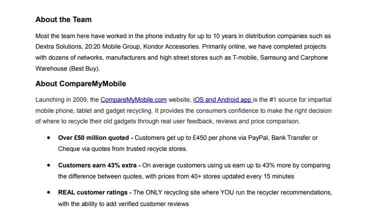 CompareMyMobile Useful Facts & PR Resource
