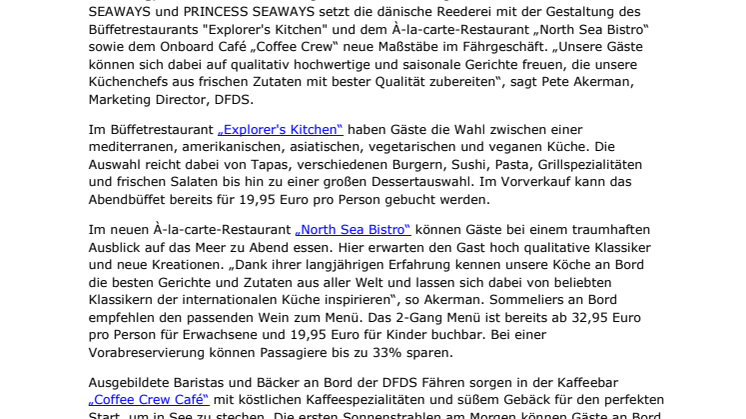 DFDS bringt neues Restaurant-Konzept an Bord 