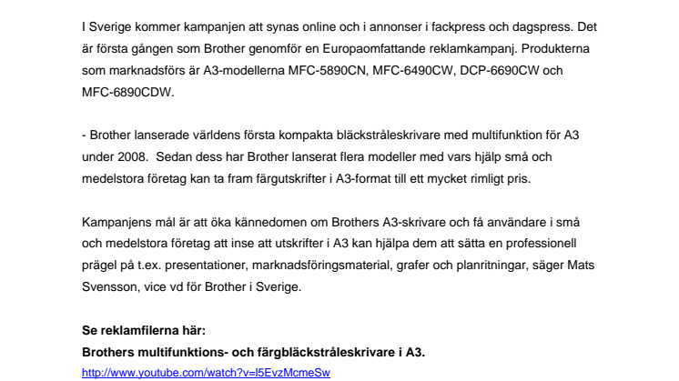 Brother kör reklamkampanj värd 10 miljoner euro för att öka A3-försäljningen 