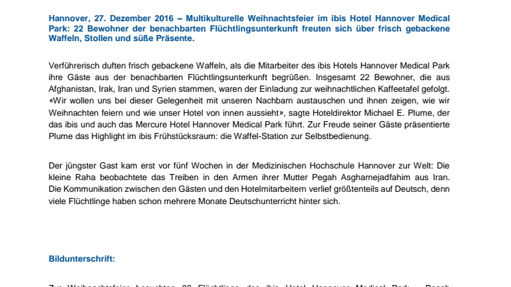 Flüchtlinge feiern Weihnachten im ibis Hotel Hannover Medical Park