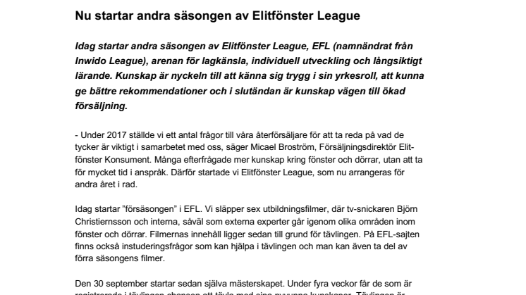 Nu startar andra säsongen av Elitfönster League