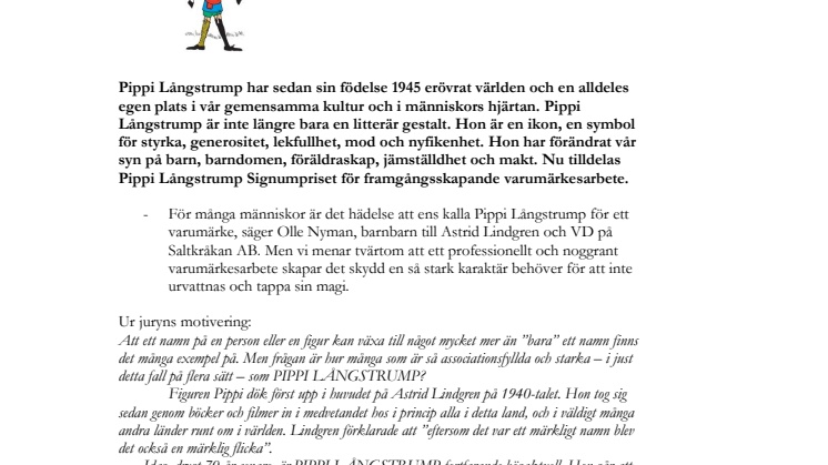 Årets Signumpris: Pippi Långstrump tar priset!