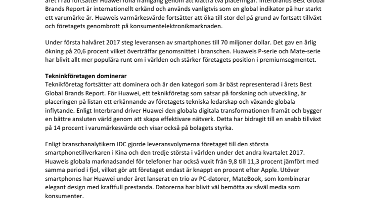  Interbrand 2017: Huawei klättrar i ledande varumärkesrankning 