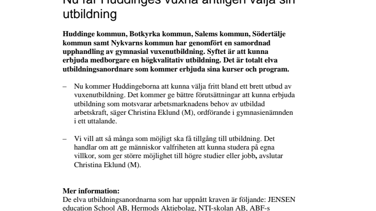 Nu får Huddinges vuxna äntligen välja sin utbildning